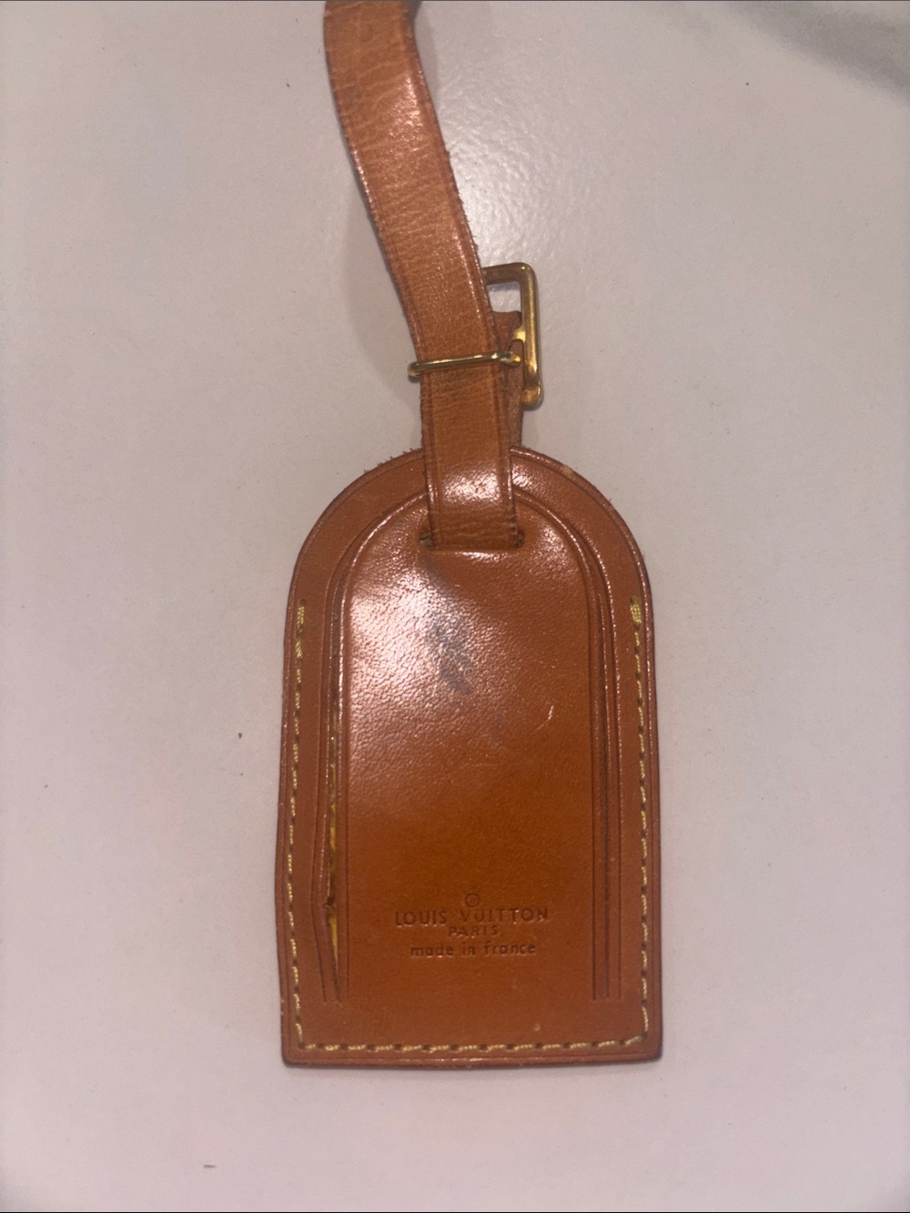 Louis Vuitton Tan Leather Luggage Tag with Gold Buckle